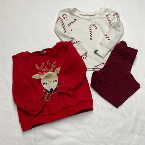 Carter's Other - Holiday Baby Lot 12M Carter's Reindeer Sweatshirt Leggings Gerber Candy Cane Top